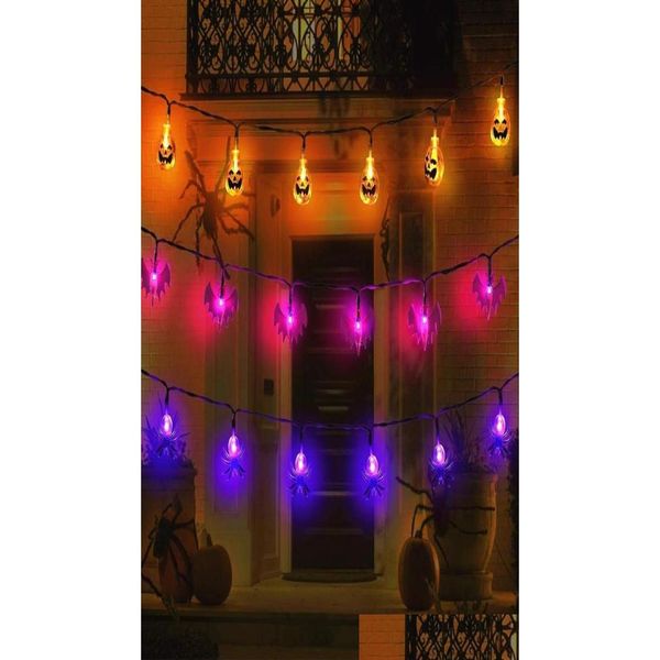 Cadenas LED Cadenas LED Decoraciones de Halloween al aire libre Luces 1020 Calabaza Araña Murciélago Skl Luz de cadena con pilas para la parte interior DH8TD
