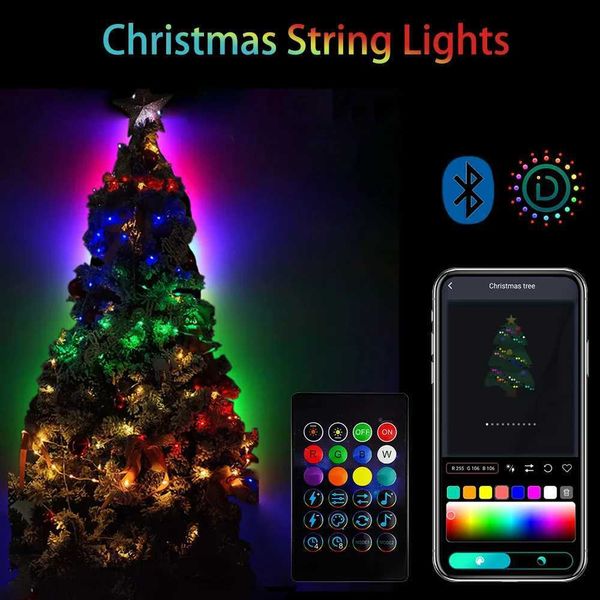 Cuerdas LED USB LED Cadena de luz Controlador de aplicación inteligente DIY Árbol de Navidad Guirnalda RGB Luces de hadas direccionables 5 m 10 m 15 m 20 m Decoración de cumpleaños YQ240401