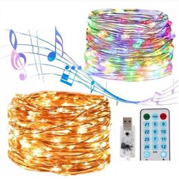 Cords LED USB Music Control String Light 5m 10m 20m 8 Fonction Fonction Remote Sound Lights pour Garland Christmas Holiday Lighting Dhvys