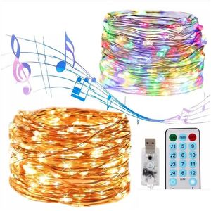 Cords LED USB Music Control String Light 5m 10m 20m 8 Fonction Fonction Remote Sound Lights pour Garland Christmas Holiday Lighting Dhvys