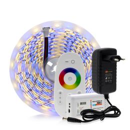 Strip LED 5050 RGB / RGBW / RGBWW DC12V 5M 300leds Flexible LED Set avec RF 2.4G Touch Remote Control Adapter