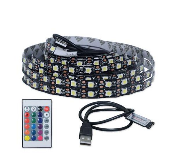 Tira de LED negro PCB 5V suministro de cargador USB 5050 RGB tira de luz LED TV retroiluminación cinta lámpara RGB control remoto 1M 2M 3M 4M 5M