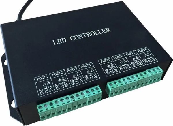 Controlador de tira LED, programable a todo color, controladores WS2811 WS2812 unidad de 8 puertos 8192 píxeles compatible con DMX512 WS2812, etc. LL