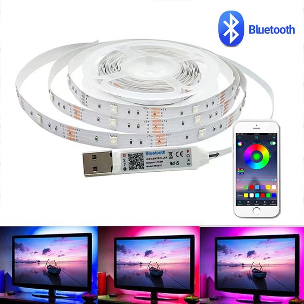 Bande lumineuse LED 1M/2M/3M/4M/5M, 5050 DC5V, étanche, USB, Flexible, RGB, bandes TV, rétro-éclairage, Bluetooth, contrôle par application
