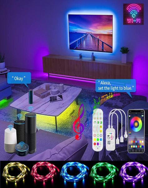 LED Strip Light 5 10 15 20 25 25 30M 5050 DC12V Multicolor Wift Bluetooth con APP Control Music Sync AC100-240V Adaptador HDTV TV Desktop Sn Fondo 7956453