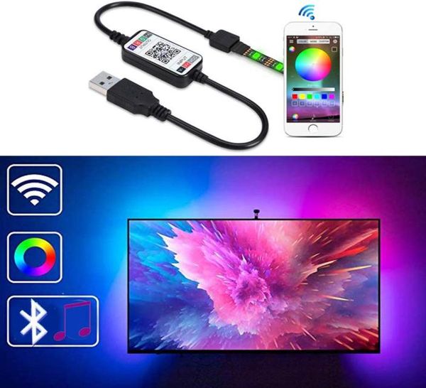 Tira de luz LED 5VDC Control Bluetooth RGB SMD5050 60 LEDsm Sincronización USB con temporizador de música Kits de retroiluminación flexibles Tiras HDTV Lightin9602140