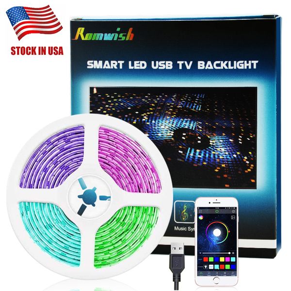 Tira de luces LED DC5V Control Bluetooth RGB SMD5050 90 LEDs LED USB Sincronización colorida con temporizador de música Kit de retroiluminación flexible para retroiluminación de TV