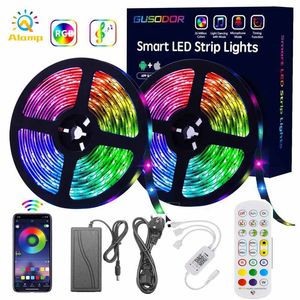 LED Strip Licht Waterdichte RGB Bluetooth Strips Volledige set 16.4ft 32.8FT 60LEDS / M 5050SMD Tape Lights met Remote and Adapter