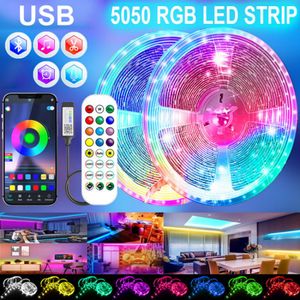 LED Strip Lights 5050 Led Light Flexible Ribbon RGB Tape Diode Bluetooth APP Control Room Decoration With DC Adapter