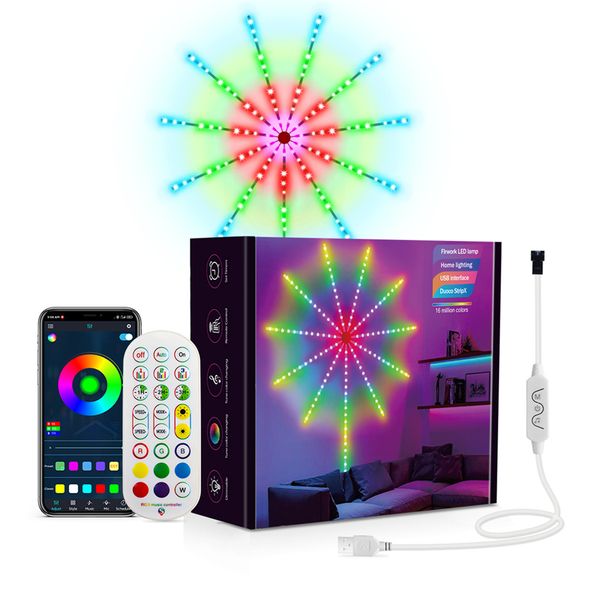 Tira de luces LED Luces LED de fuegos artificiales, luces LED RGB Dreamcolor para dormitorio Luces de sala de control de aplicación USB con control remoto para fiesta de Navidad