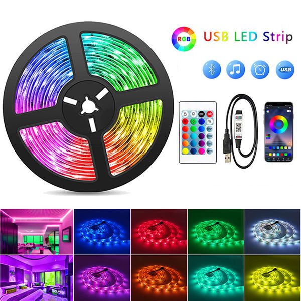 Luces de tiras LED RGB 5050, 5V 10m-30m, 16 millones de colores, RGB, sincronización de música de iluminación de tiras LED, cambio de color para el hogar de fiesta D2.0