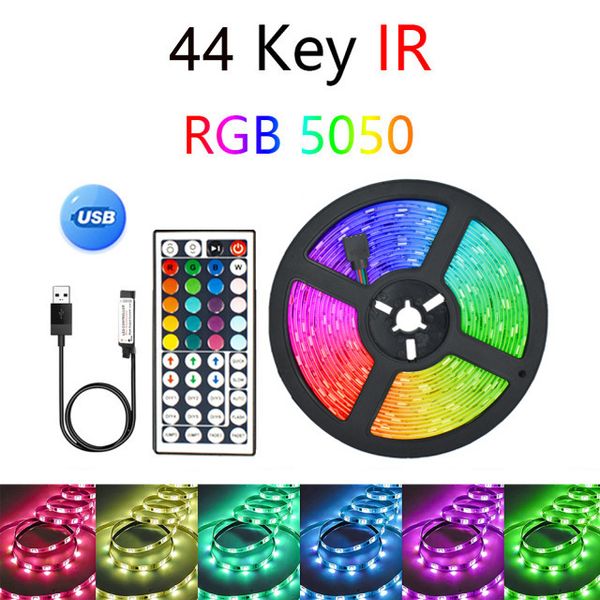 Tira de luces LED iluminación de fondo de TV colorido RGB 5050 USB 24 teclas control remoto infrarrojo de larga distancia luz de neón para el hogar