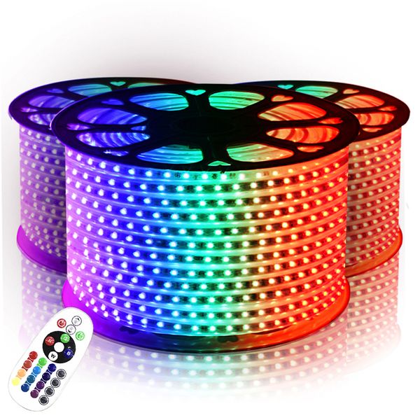 LED Strip Verlichting Waterdicht SMD 5050 RGB 110V 220V LED Strip 10M-50M 60leds/m IP65 Voeding IR Afstandsbediening