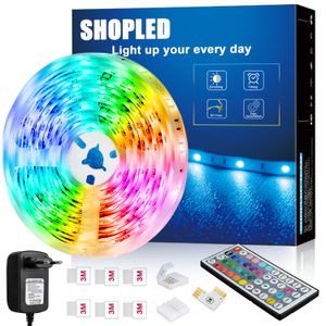 Tira de luces LED con mando a distancia de 5 m, luces LED que cambian de color flexibles para dormitorio, cinta de luces LED 5050 RGB con mando a distancia IR de 44 teclas, fuente de alimentación de 24 V, complemento JST SM para vacaciones DIY