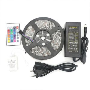 Led Strip RGB 5M SMD 5050 60LED / Mètre Flexible Étanche IP65 24Key IR Télécommande Led Contrôleur 5A Alimentation US EU UK AU plug pour noël