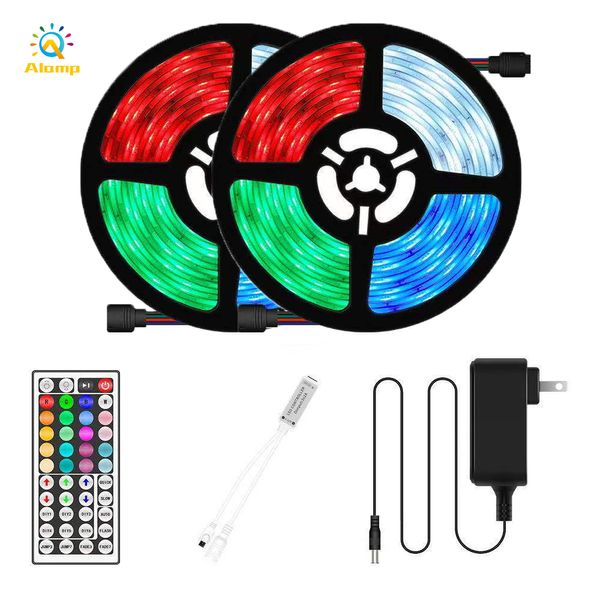 Juego de tiras LED 32.8ft 5050SMD 600LEDs IP20 IP65 RGB tiras de luz cinta Flexible cinta luces Kit con adaptador de controlador IR