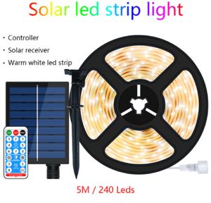 Franja LED luces solares 5m/10m Luz de tira solar impermeable iluminación exterior RGB Folta de retroilimentación Fiesta de jardín de retroceso Decorar