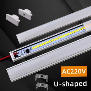 Strisce LED 0,5 m / pz AC220V Barra LED a forma di U Profili in alluminio con copertura lattea / nera / trasparente Canale sotto il tubo dell'armadio Illuminazione lineare P230315