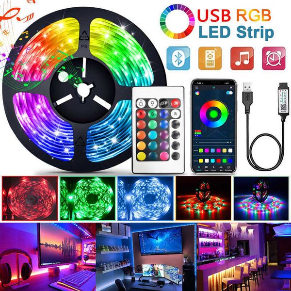 Bandes LED 1-30M Bande lumineuse LED RVB USB Ruban de lampe flexible Diode 2835 Câble USB Contrôle Bluetooth DC 5V Écran de bureau Éclairage de fond TV P230315