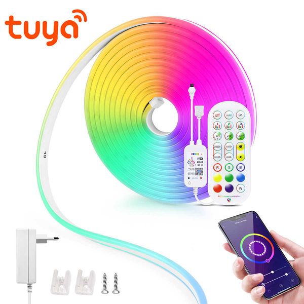 Bandes LED 12V LED Strip Neon Lights Tuya Smart Life WiFi Bluetooth RGB Neon Sign Tape Room Decor Alexa Google Home fita de led inteligente P230315