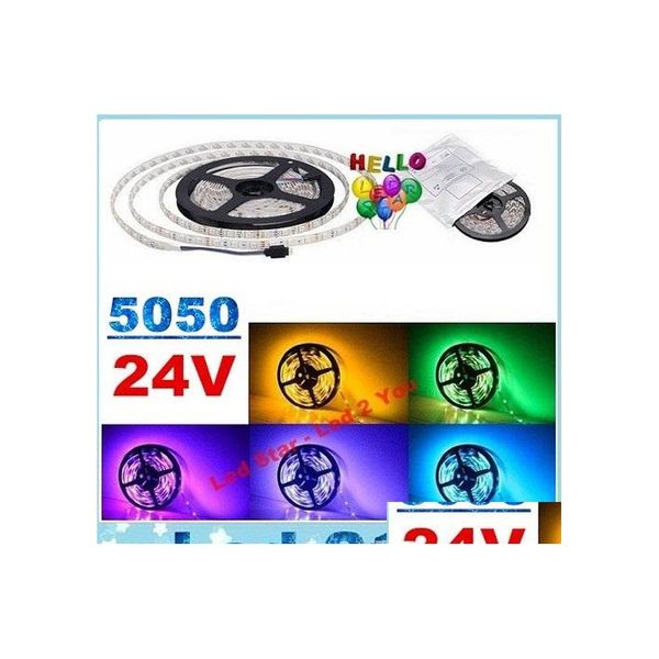 Bandes LED 24V Lumière Ruban Flexible Lumières 60Leds / M 5M 300Leds Smd 5050 Rgb Corde 5M / Bobine Étanche Drop Delivery Lighting Holiday Ot5Xv