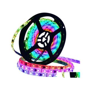 LED -strips 30/60 LED's/M 2811 Pixels Programmeerbaar individueel adresseerbare digitale striplicht WS2811 5050 RGB 12V Zwarte tapelamp Drop Dhyra