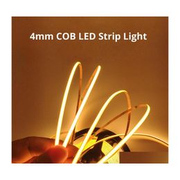LED -stroken 4 mm smal 12v 24V 480 LED's hoge dichtheid flexibele cob strip lichtbalkverlichting ra 90 3000k 4000k 6000k druppel levering dhyvz