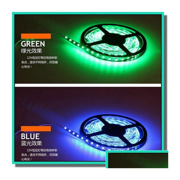 Bandes LED 5050 3528 SMD Strip Light Couleur unique Pure Cool Blanc Chaud Rouge Bleu 300 LED 5M par pices pour armoire et affichage Drop Del Dhvhb