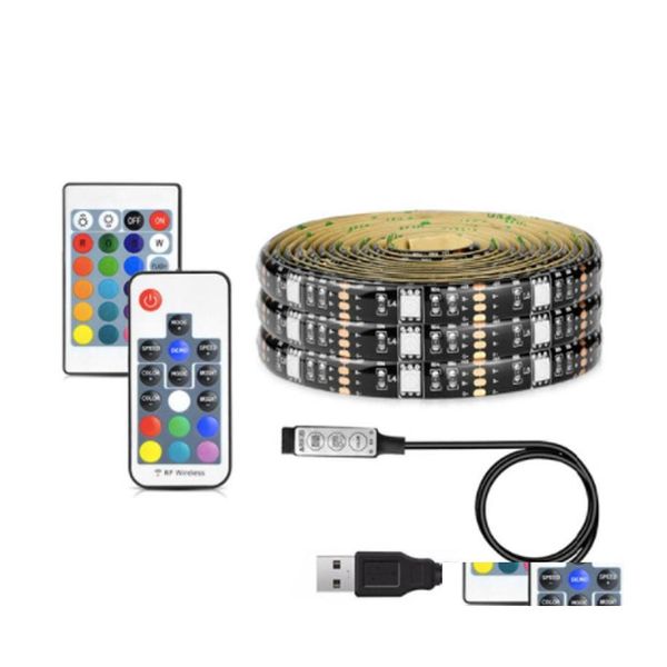 Tiras de Led 5050 Dc 5V Usb Rgb Strip 30Led / M Cinta impermeable flexible de luz 1M 2M 4M 5M Control remoto para fondo de TV Luces de entrega Dhun6