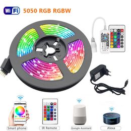 Tiras LED 5m 10m 15m RGBW RGBWW Tira de luces LED RGB 5050 SMD 2835 Cinta flexible Luces Decoración de la habitación DC12V IR WiFi Control remoto P230315