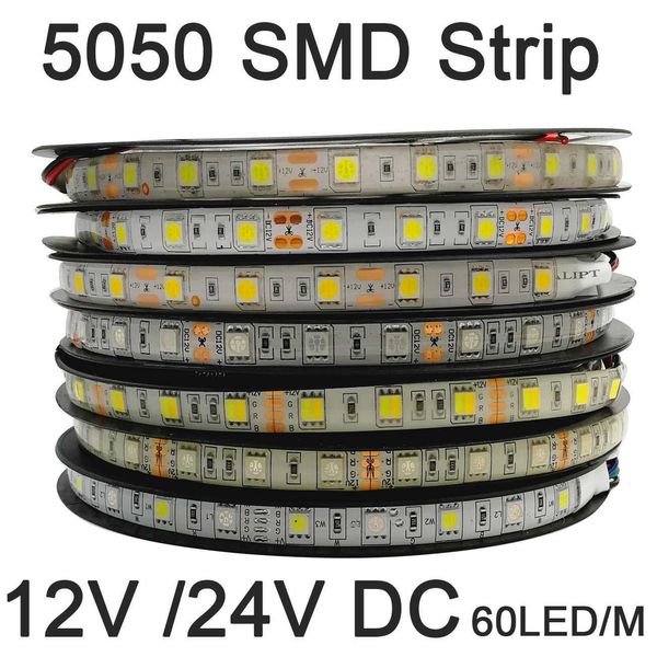 Bandes LED 5m 12V 24V SMD 5050 bande LED 60LED s/m éclairage de décoration Flexible IP20 IP65 bande LED étanche RGB RGBW RGB CCT blanc chaud P230315