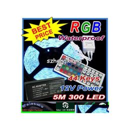 Bandes LED 5M 5050 SMD RVB Bande lumineuse étanche avec adaptateur d'alimentation 44 touches Couleurs à distance modifiables Drop Drop Drop Livraison Li Dh4Yn