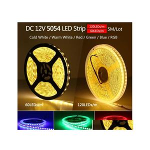 LED -strips 5m 600leds 5054 Strip Licht Waterdicht DC12V Flexibele lichten Hoge helderheid dan 5050 Blauw groen Rood Wit RGB DRAP DELI DHCT7