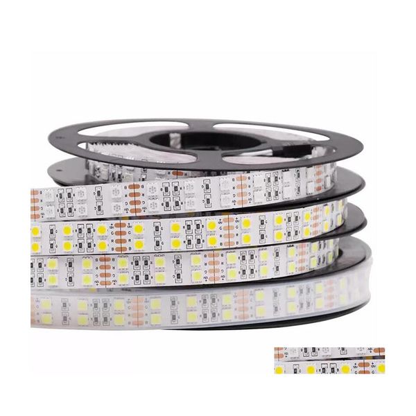 Tiras de LED 5M DC 12V 600Led 120Led / M Smd impermeable 5050 Rgb Tira blanca cálida Cinta de cinta flexible de doble fila Entrega de gota de luz Li Dh1Ep