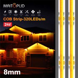 Bandes LED 5m ou 10m / lot Bande LED COB 320LEDs Haute Densité Flexible 24V RA90 COB LED Lumières Nature Chaude Blanc Froid Linéaire Dimmable 8mm P230315