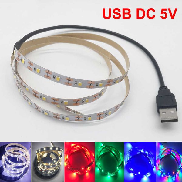 Bandes LED 5M USB Bande LED 5V 3528 1 Mètre 5 Mètres Chaud Blanc Froid Rose Vert Bleu Rouge SMD Ruban Plafond Armoire Lumière étanche P230315