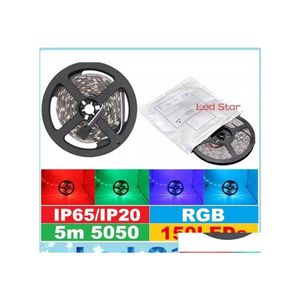 Tiras LED Marca 5M 150LEDS 5050 RGB Luces 12V 30LEDS / M Cuerda impermeable flexible para Navidad / Bar Iluminación Drop Entrega Holiday Otz6N