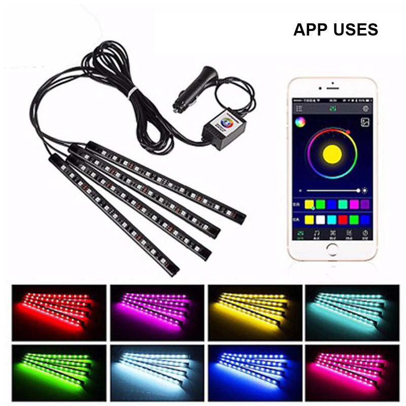 LED Strips Car Foot Light Atmosphere of the LEDs lamp USB Wireless Remote Music Control Multiple Modes Automotive Interior Decorative Light crestech168