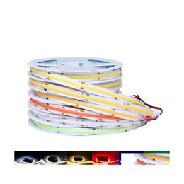 LED -strips DC12V COB Strip Licht 10 mm 300Led/M Hoge Densiteit Flex tape Dimbable FOB Lineair Ribbon Red Green Blauw 3000K 4000K DROP DEL DHXF4