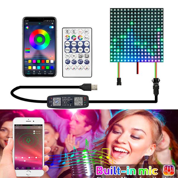 Bandes LED DC5V WS2812B RGB panneau numérique Flexible adressable individuellement lumière matricielle LED avec 28 touches Kit de contrôleur de musique micro Bluetooth P230315