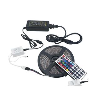 Tiras de led Fl Rgb Strip Kits Smd 5050 60Leds 5M 300Leds a prueba de agua con control remoto de 44 teclas Agregue 12V 5A Fuente de alimentación Drop Delivery Dhlqt