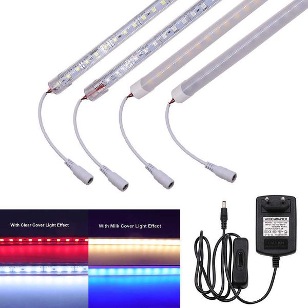 Bandes LED Led Girid Strip DC12V SMD5054 Haute luminosité sous la lampe de l'armoire 50CM Barre d'éclairage en aluminium EU AU US UK Prise d'alimentation avec interrupteur P230315