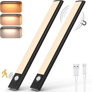 Tiras LED LED Sensor de movimiento Gabinete Luz 2500mAh Recargable Bajo Contador Armario Iluminación Gabinete Armario Cocina Pasillo Escaleras P230315