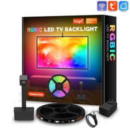 LED-strips LED RGBIC WIFI TV-achtergrondverlichting App-besturingselement met camera Mulitcolor Music Sync-tv-achtergrondverlichting Strip voor 55-65 inch tv-pc-kits P230315