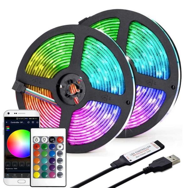 Bandes LED Bande lumineuse LED RGB 5050, bande de lampe Flexible, 5V, USB, Bluetooth, contrôle infrarouge, rétro-éclairage de la télévision, décoration de fête à domicile, économie d'énergie, P230315