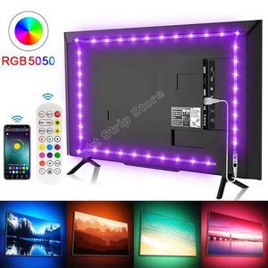 Bandes LED Bande lumineuse LED USB Bluetooth 5V 5050SMD LED RVB Lumières Ruban de lampe à LED flexible Ruban RVB Chambre TV Écran de bureau Rétroéclairage P230315