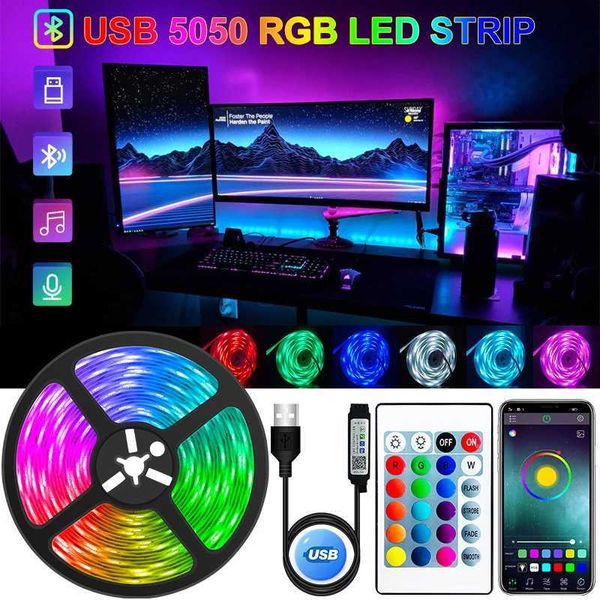 Tiras LED Tira de luz LED USB Bluetooth RGB 5V Luces LED RGB Lámpara LED flexible Cinta Cinta RGB TV Pantalla de escritorio Luz de fondo Cinta de diodo P230315