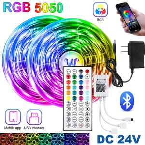 LED Strips LED Strip Lights USB LED Strips Bluetooth -lamp DC24V Telefoon App Control TV -achtergrondverlichting RGB 5050 Slaapkamer Party Decoratie Luces LED P230315