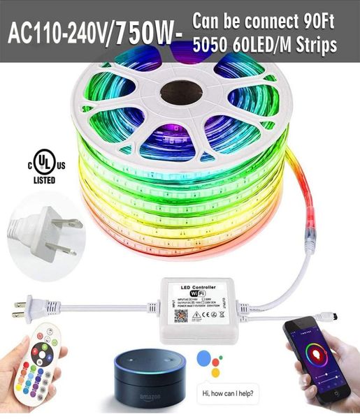 Bandes LED Kits de lumières WIFI 110V220V RGB 5050 LED étanche bande lumière de corde pour la maison en plein air fonctionne avec l'application Music Time Contro9821389