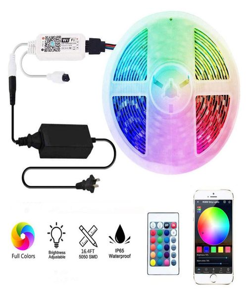 Tiras de luces LED WiFi inalámbrico teléfono inteligente aplicación controlada sincronización con música 164 pies RGB 5050 LED luz compatible con Alexa Google5107170